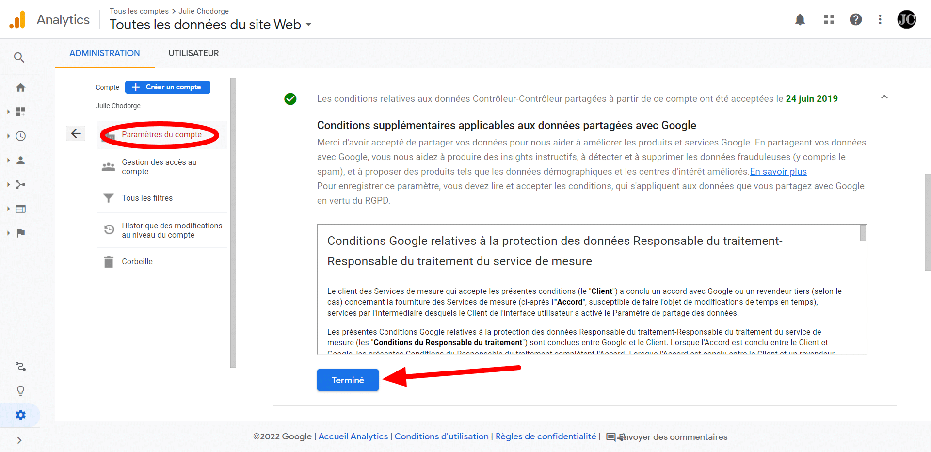 Examiner et accepter la modification du traitement des données Google Analytics