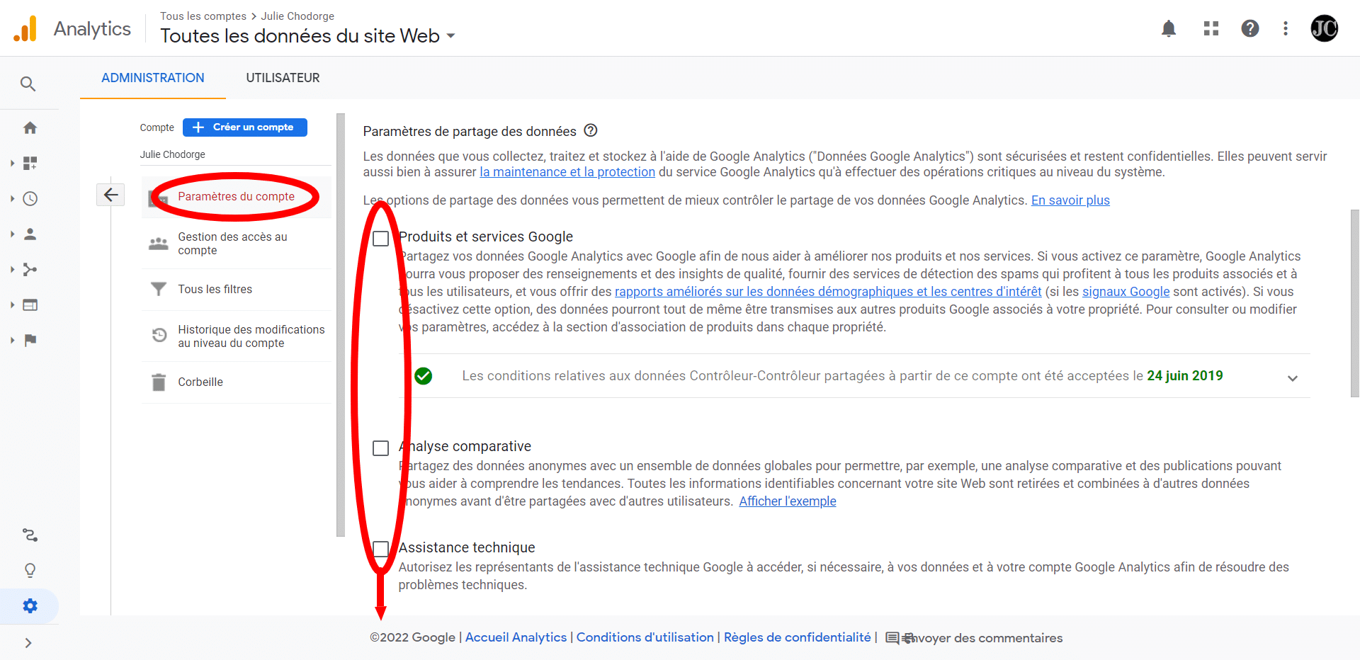 Désactiver le partage des données Google Analytics