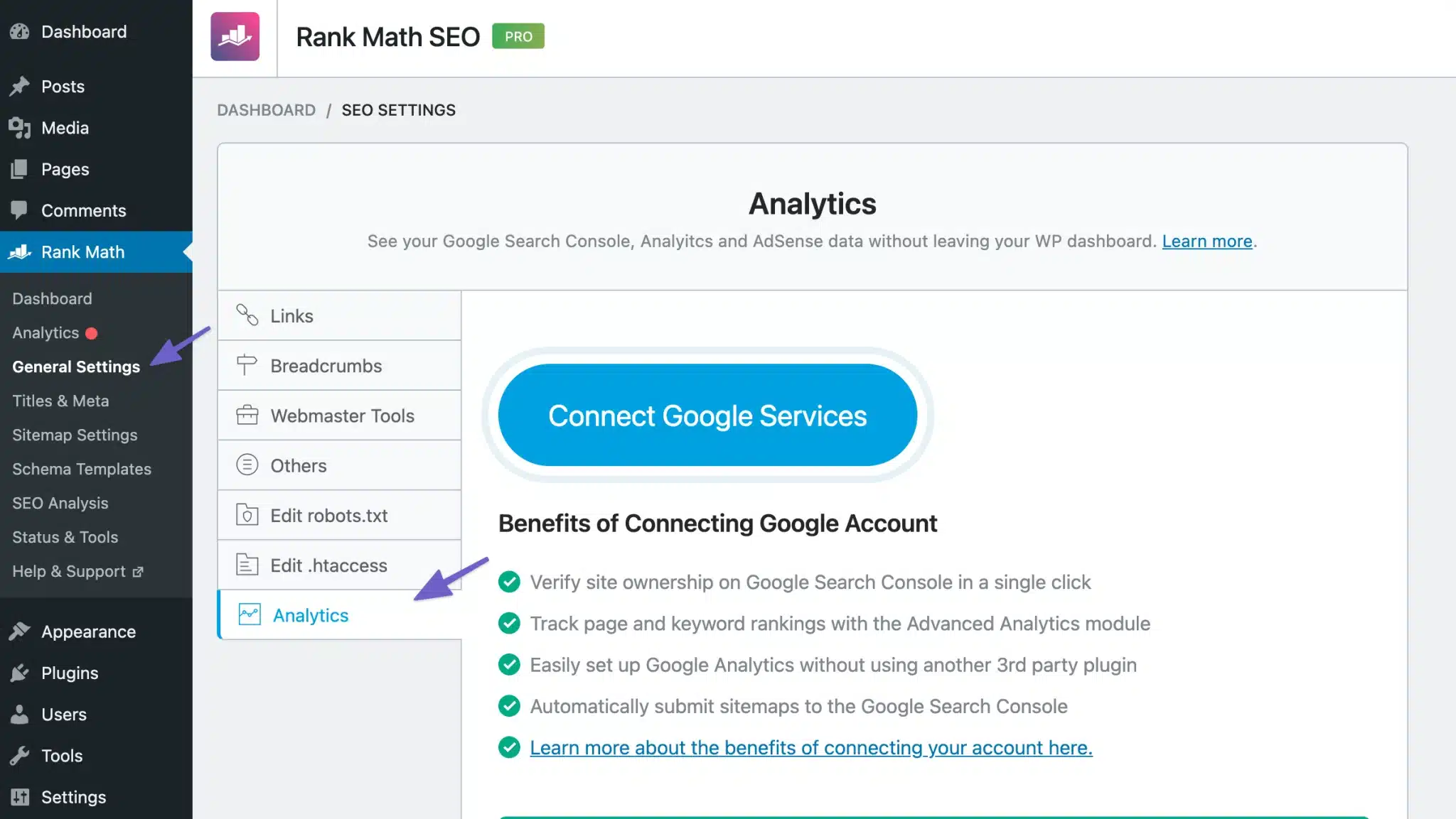 Activer le suivi Google Analytics dans Rank Math
