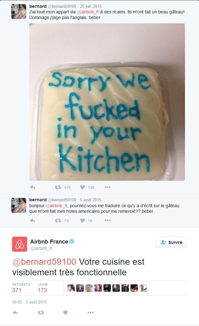 Airbnb : réponse à un message de follower sur Twitter